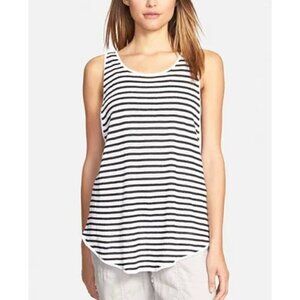 Eileen Fisher Sz S Fine ITALIAN Linen Crepe Stripe Knit Muscle Tank Top Nautical